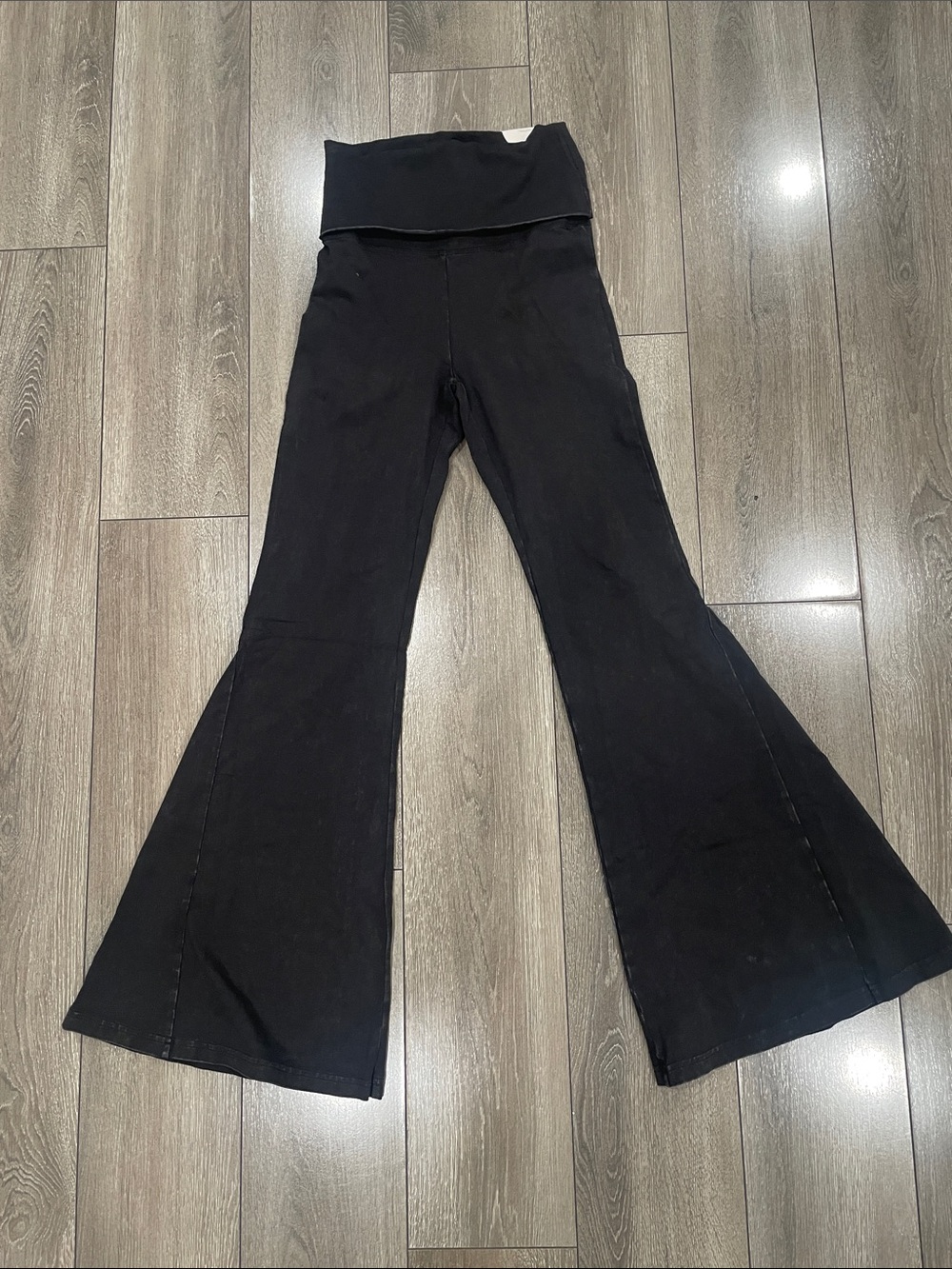 aerie Black Fold-Over High-Rise Flare Leg Pants